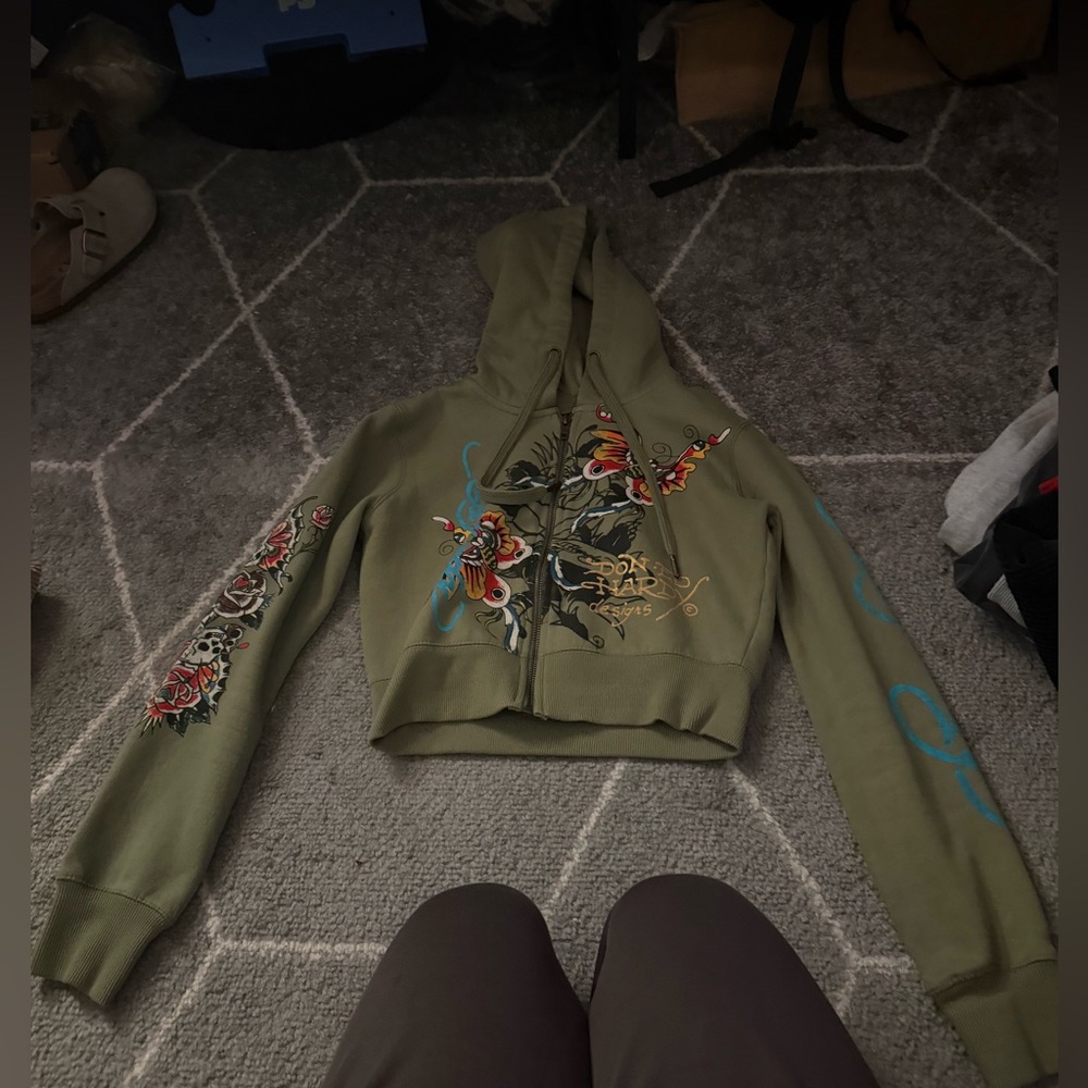 Ed Hardy Olive Green Floral Hoodie